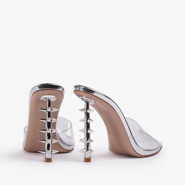 Le Silla Sandalo mule plexy argento con borchie Limitato a 3 giorni