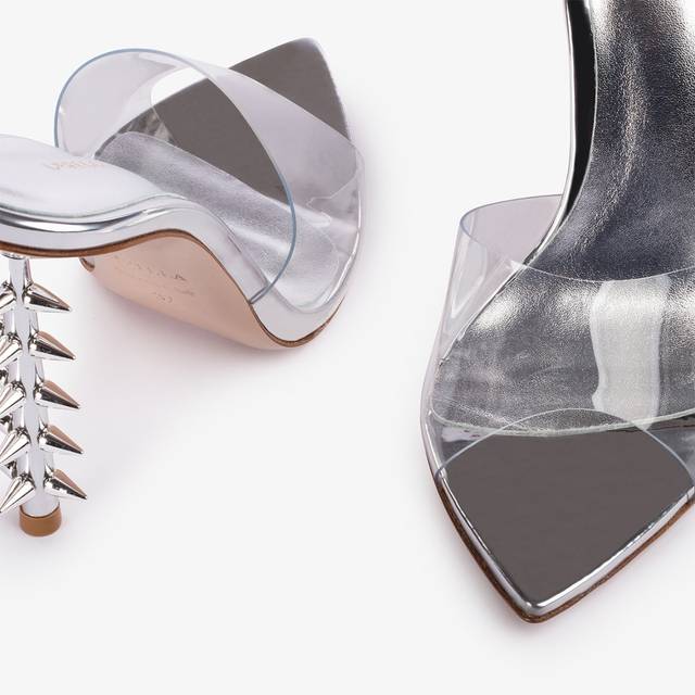 Le Silla Sandalo mule plexy argento con borchie Limitato a 3 giorni