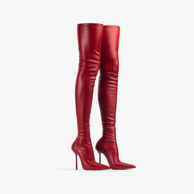 Le Silla Stivale sopra il ginocchio pelle vegan stretch rosso Acquista Ora