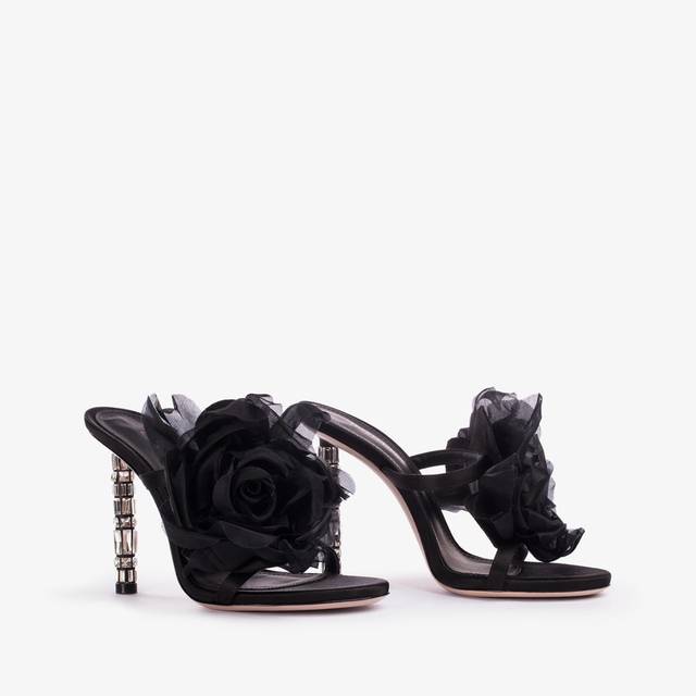 Le Silla Sandalo fiore raso nero Outlet