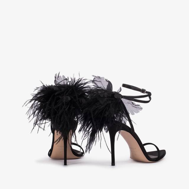 Le Silla Sandalo fiore raso nero In Vendita