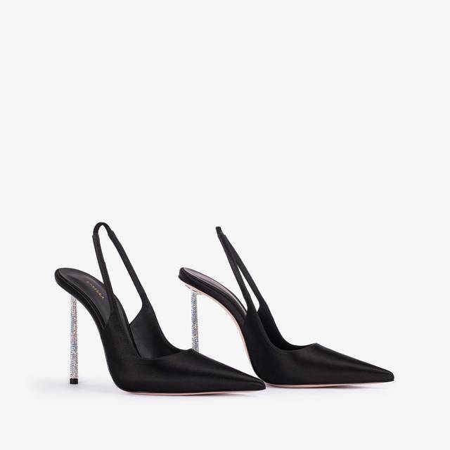 Le Silla Slingback raso nero Saldi Di Fabbrica
