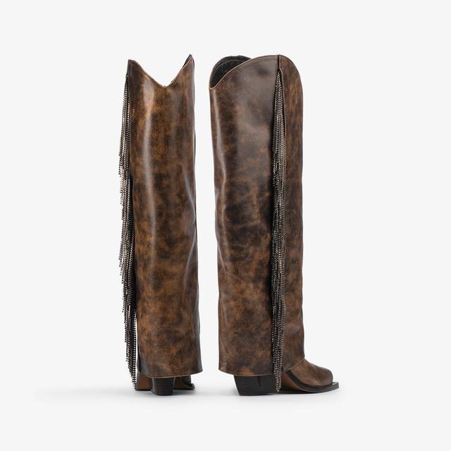 Le Silla Stivale al ginocchio d'ispirazione Western con risvolto pelle effetto vintage marrone Negozio online di fabbrica
