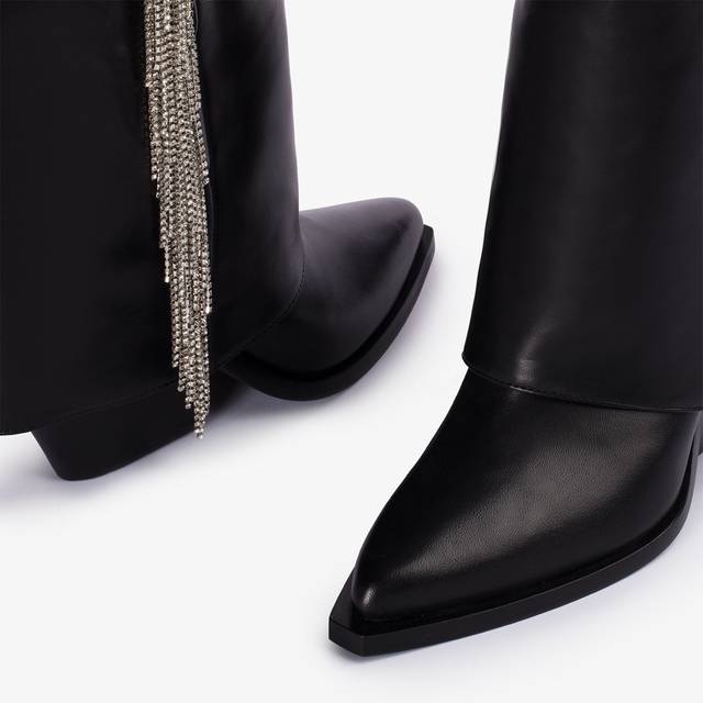 Le Silla Stivale al ginocchio d'ispirazione Western con risvolto nappa nera con frange argento Prezzo di fabbrica