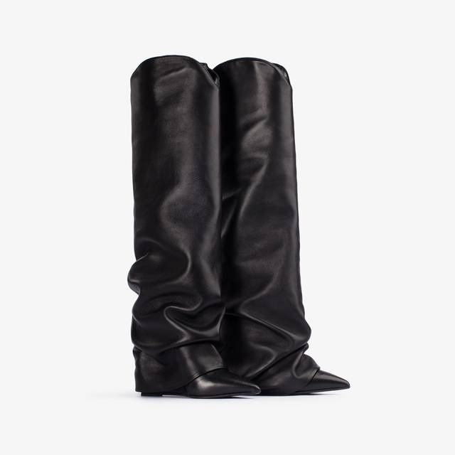 Le Silla Stivale al ginocchio con risvolto d'ispirazione Western nappa nero Offerta speciale