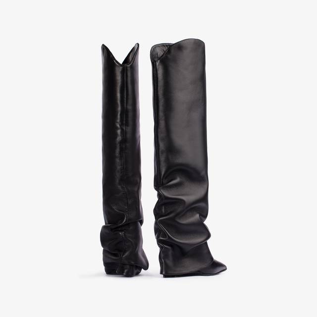 Le Silla Stivale al ginocchio con risvolto d'ispirazione Western nappa nero Offerta speciale