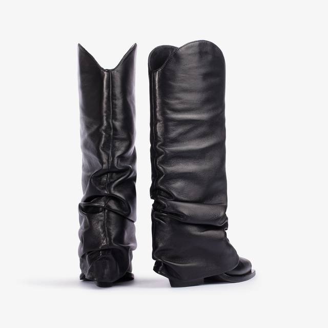 Le Silla Stivale al ginocchio con risvolto d'ispirazione Western nappa nero Comprare a buon mercato