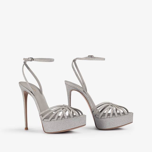 Le Silla Sandalo con plateau glitter argento Vendite stagionali