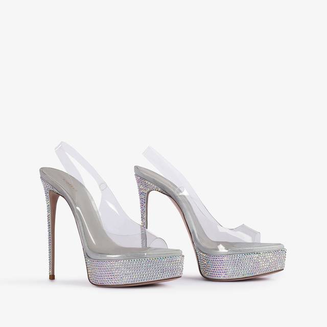 Le Silla Sandalo slingback con plateau plexy e Cristalli argento Black Friday