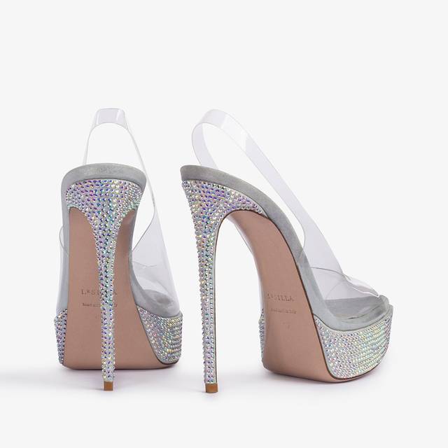 Le Silla Sandalo slingback con plateau plexy e Cristalli argento Black Friday