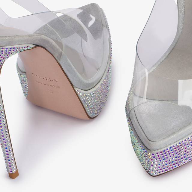 Le Silla Sandalo slingback con plateau plexy e Cristalli argento Black Friday