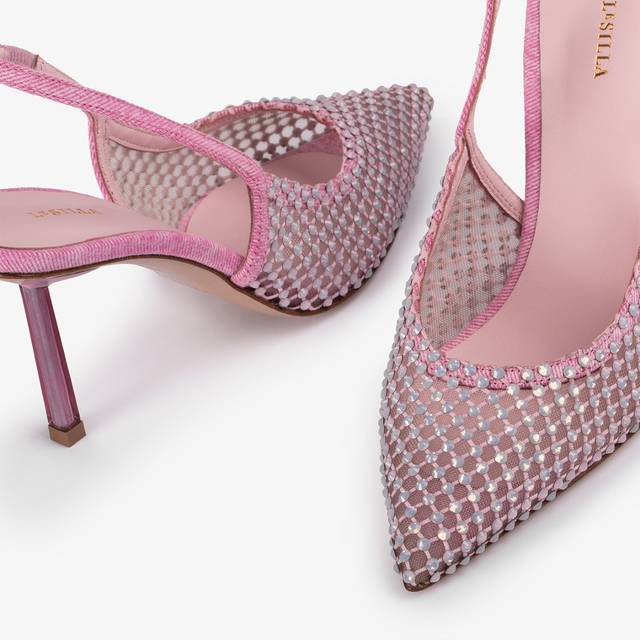 Le Silla Slingback gioiello rete denim rosa dea Offerta Anniversario