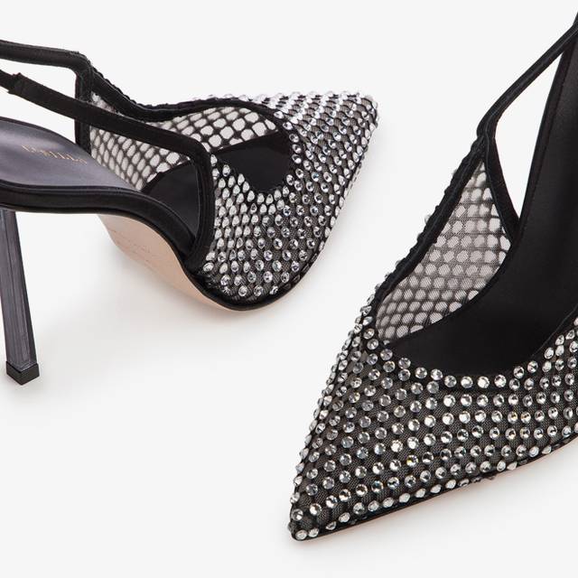 Le Silla Slingback gioiello rete nera Ritorno libero