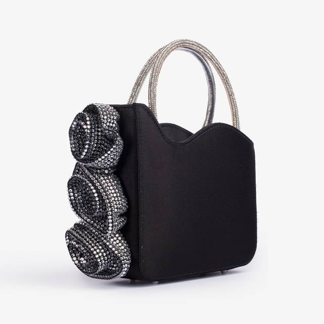 Le Silla Mini bag raso nero e Cristalli con rose gioiello Enormi sconti