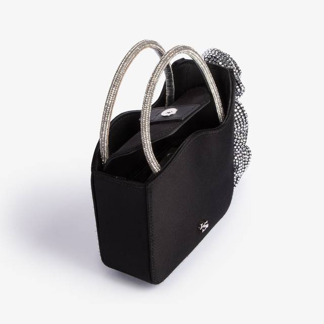 Le Silla Mini bag raso nero e Cristalli con rose gioiello Enormi sconti