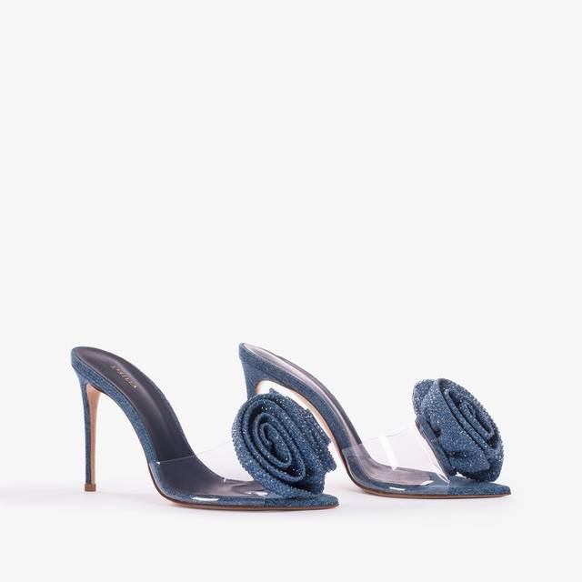 Le Silla Sandalo mule gioiello denim e plexy blu e Cristalli Trasporto libero internazionale