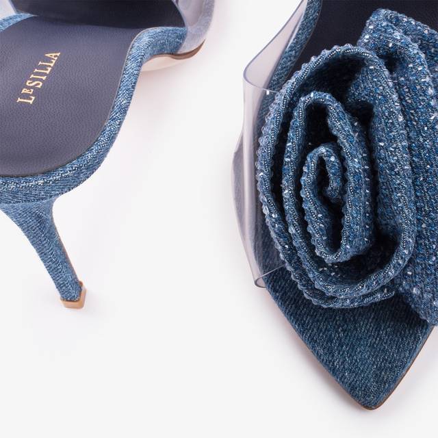 Le Silla Sandalo mule gioiello denim e plexy blu e Cristalli Trasporto libero internazionale