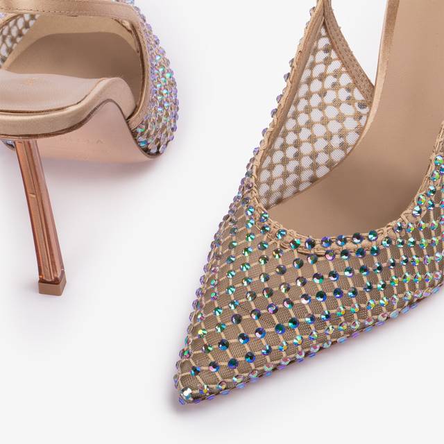 Le Silla Slingback gioiello rete oro e Cristalli iridescenti Negozio online di fabbrica