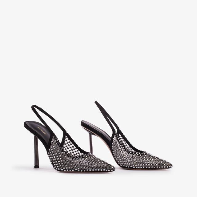 Le Silla Slingback gioiello rete nera e Cristalli argento Prezzo di fabbrica