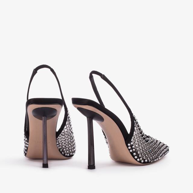 Le Silla Slingback gioiello rete nera e Cristalli argento Prezzo di fabbrica