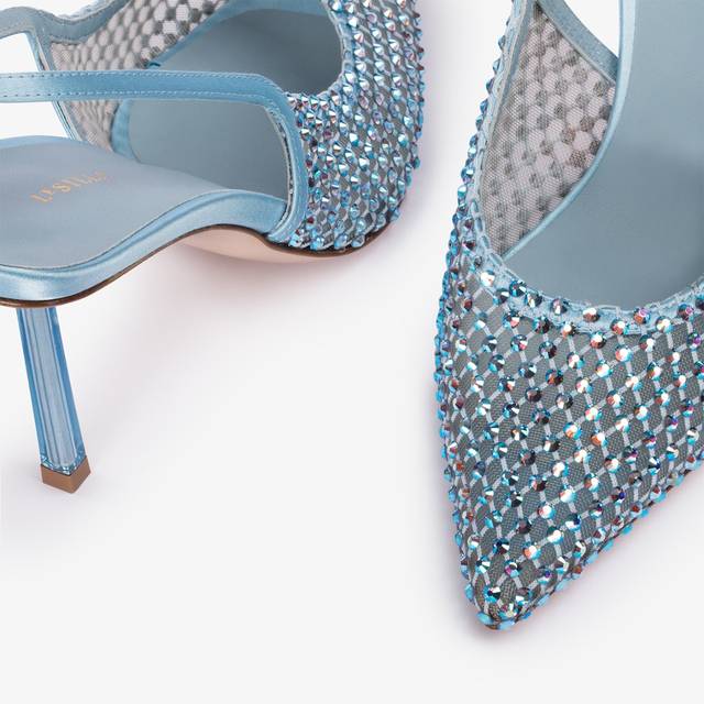 Le Silla Slingback gioiello rete azzurro cielo e Cristalli Offerta speciale