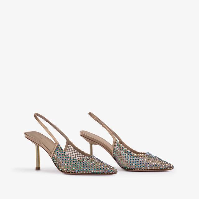 Le Silla Slingback gioiello rete oro e Cristalli iridescenti Comprare a buon mercato