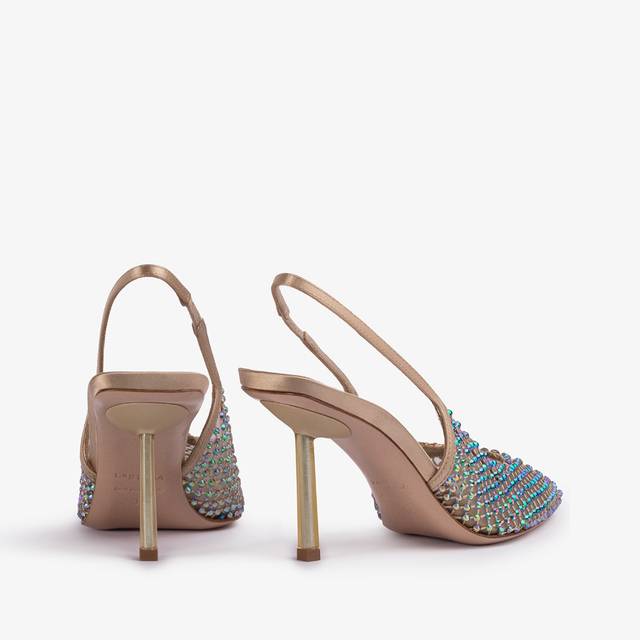 Le Silla Slingback gioiello rete oro e Cristalli iridescenti Comprare a buon mercato