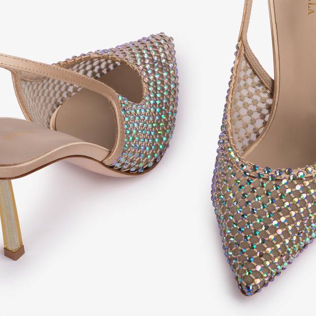 Le Silla Slingback gioiello rete oro e Cristalli iridescenti Comprare a buon mercato