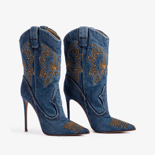 Le Silla Stivaletto d'ispirazione Western denim blu Offerta San Valentino