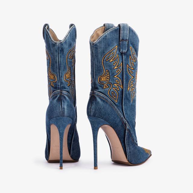 Le Silla Stivaletto d'ispirazione Western denim blu Offerta San Valentino