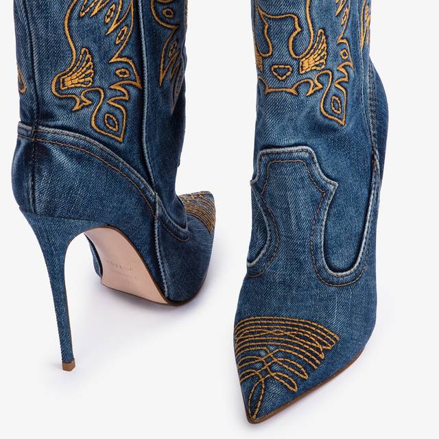 Le Silla Stivaletto d'ispirazione Western denim blu Offerta San Valentino