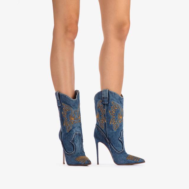 Le Silla Stivaletto d'ispirazione Western denim blu Offerta San Valentino