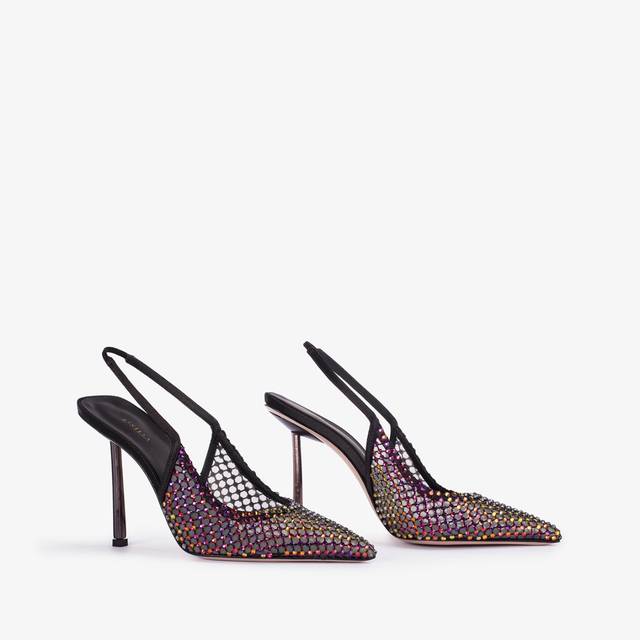Le Silla Slingback gioiello rete nera e Cristalli iridescenti Offerta settimanale