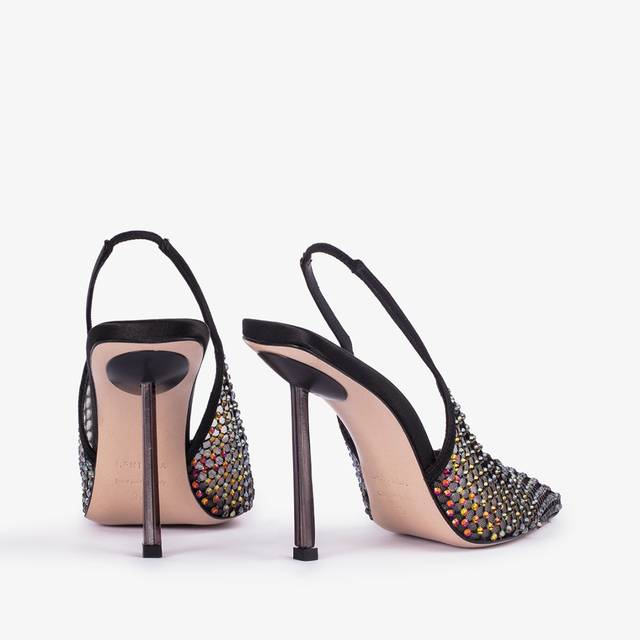 Le Silla Slingback gioiello rete nera e Cristalli iridescenti Offerta settimanale