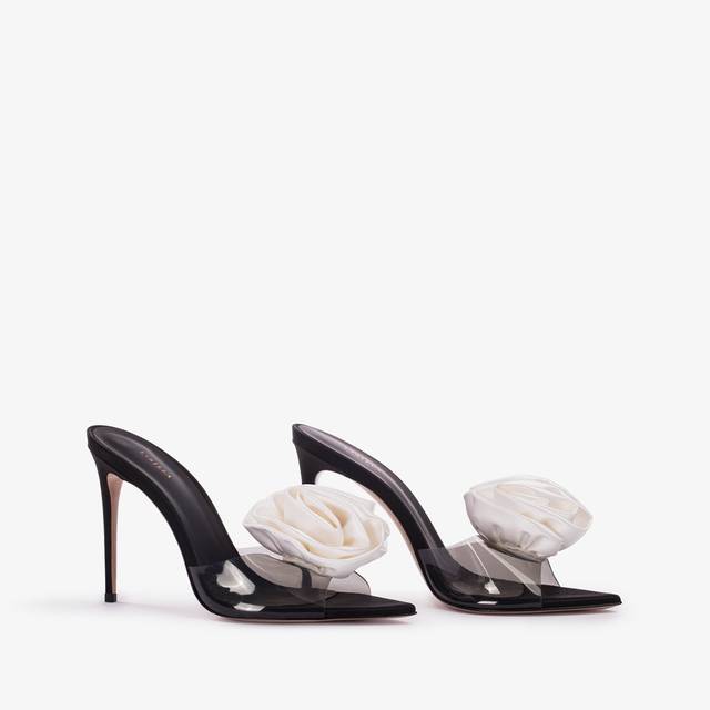Le Silla Sandalo mule gioiello raso e plexy nero e bianco Fino al 60% di sconto