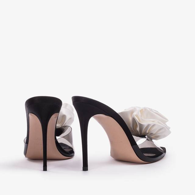 Le Silla Sandalo mule gioiello raso e plexy nero e bianco Fino al 60% di sconto