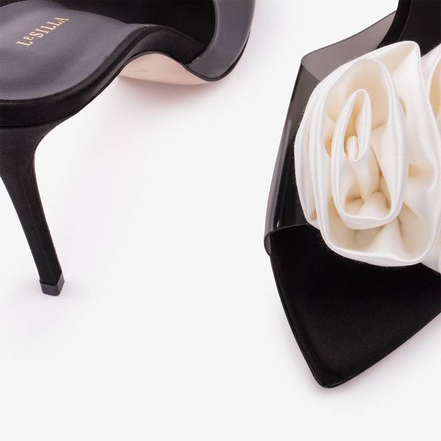 Le Silla Sandalo mule gioiello raso e plexy nero e bianco Fino al 60% di sconto