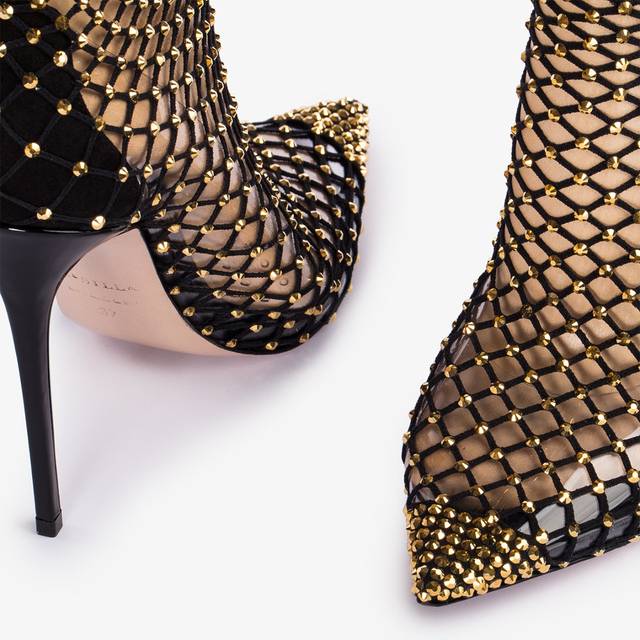 Le Silla Stivale sopra il ginocchio calza nera e Cristalli oro Offerta speciale della fabbrica