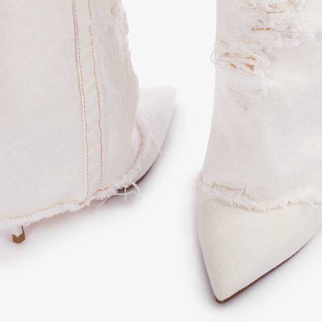Le Silla Stivale al ginocchio con risvolto denim bianco distressed Duty-free