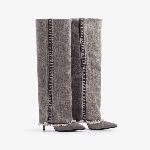 Le Silla Stivale al ginocchio con risvolto denim nero 50% di sconto per tempo limitato