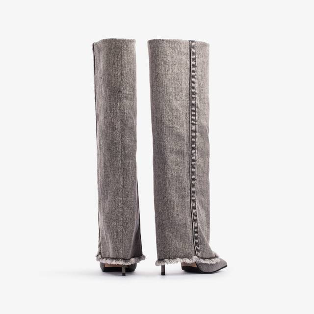 Le Silla Stivale al ginocchio con risvolto denim nero 50% di sconto per tempo limitato