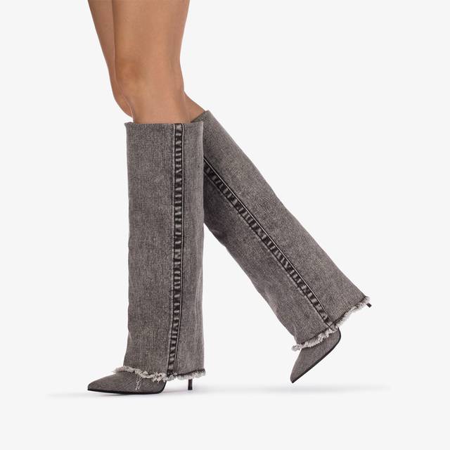 Le Silla Stivale al ginocchio con risvolto denim nero 50% di sconto per tempo limitato
