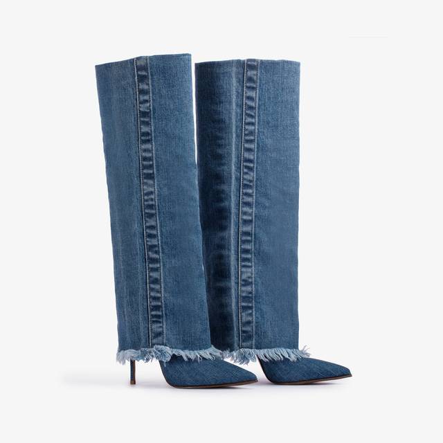 Le Silla Stivale con risvolto denim blu Sconti questo mese