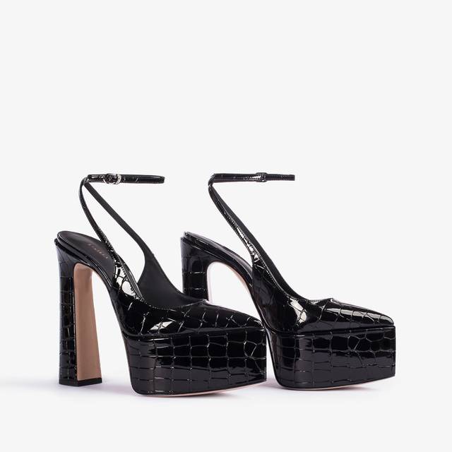 Le Silla Slingback con plateau stampa cocco nera In Linea