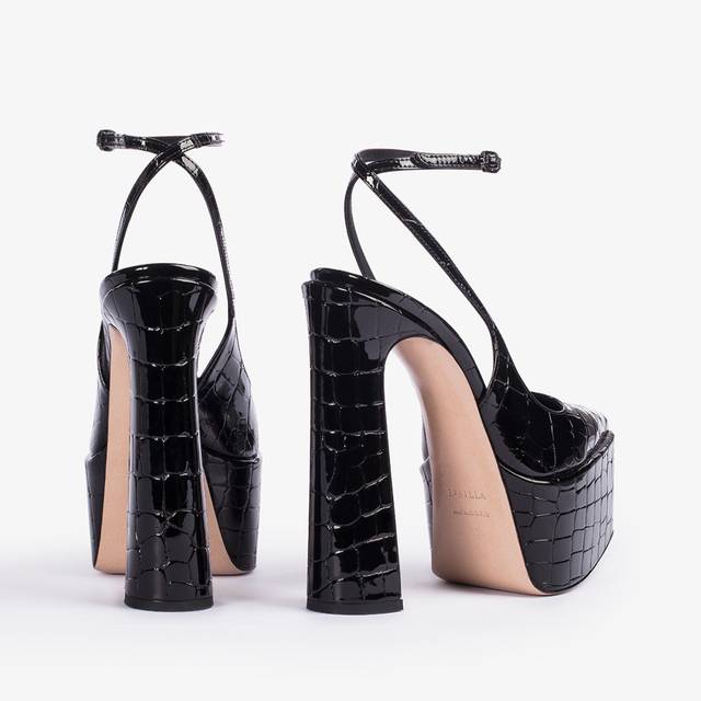 Le Silla Slingback con plateau stampa cocco nera In Linea
