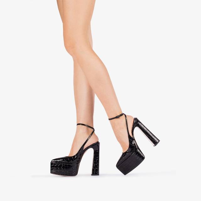 Le Silla Slingback con plateau stampa cocco nera In Linea