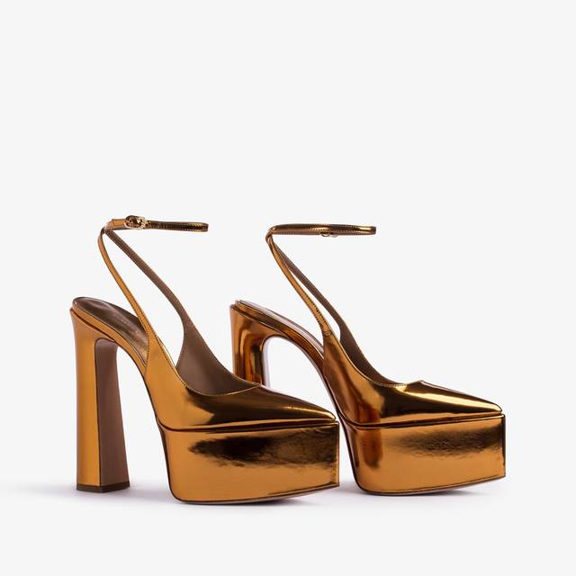 Le Silla Slingback con plateau metallizzata arancione marigold Nuovo