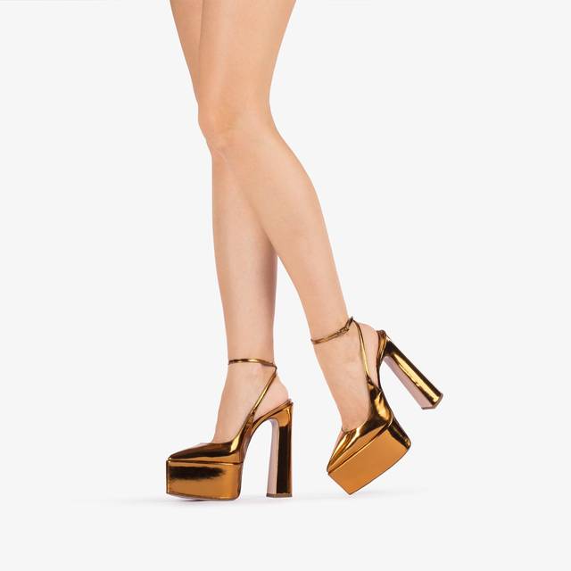 Le Silla Slingback con plateau metallizzata arancione marigold Nuovo