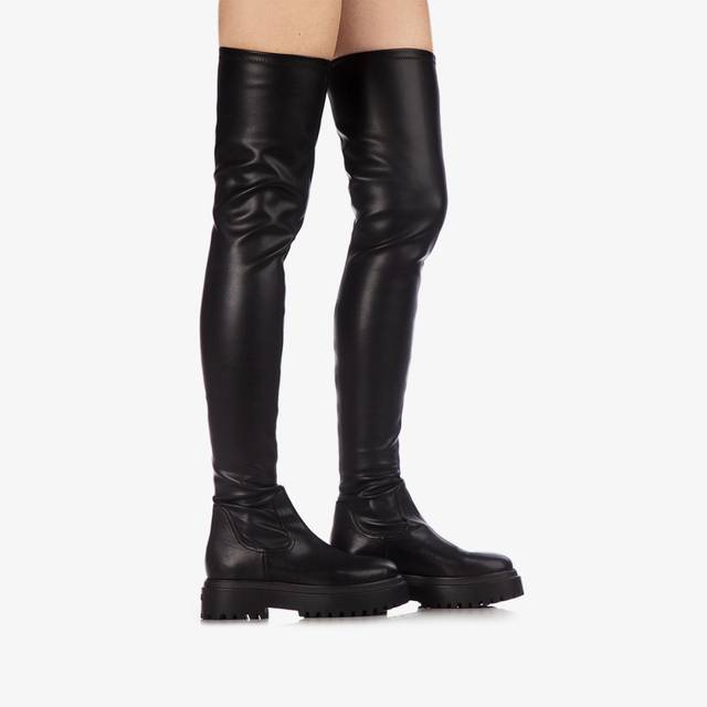 Le Silla Stivale sopra il ginocchio pelle vegan stretch nero Pezzi Unici