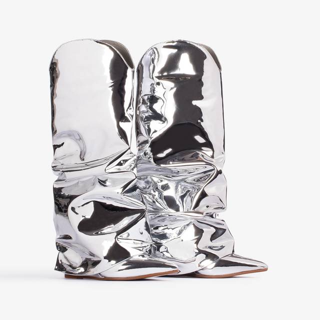 Le Silla Stivale al ginocchio d'ispirazione Western con risvolto metallizzato argento Acquista Ora